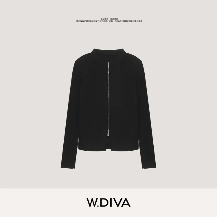 W.Diva【隐垣】超细美利奴新澳120s羊毛显瘦圆领拉链毛衫53Z242735