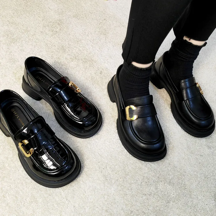 2025新款英伦风百搭小皮鞋软底软面圆头单鞋厚底乐福鞋工作皮女鞋