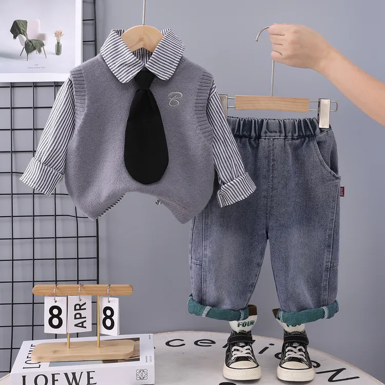 童装男童秋装套装男宝宝婴儿童春秋季洋气韩版毛衣马甲三件套小童