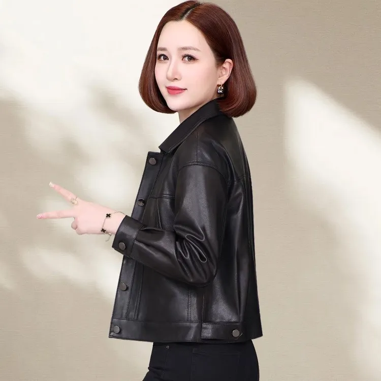 海宁真皮皮衣女2025秋新小个子妈妈气质纯休闲绵羊皮夹克外套