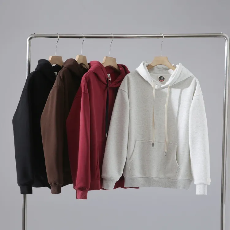 420G重磅奥粒绒加厚连帽卫衣男2024秋冬新款设计感纯色宽松上衣男