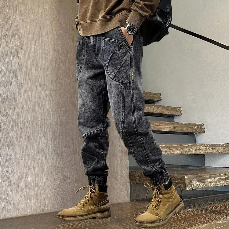 秋季新款美式复古牛仔裤男士潮流宽松百搭大码痞帅休闲裤男裤子