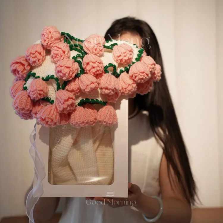 手工编织玫瑰花束毯子氛围感礼物送女友卧室盖毯