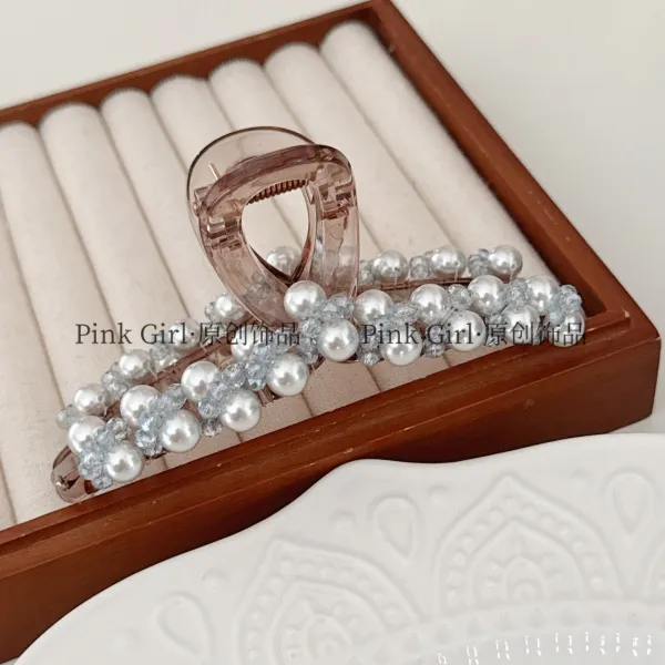 Pink Girl F875气质优雅手工水晶抓夹11cm时尚后脑勺盘发夹鲨鱼夹