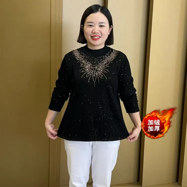 秋冬新款宽松型厚款中老年女装加厚百搭时尚打底衫