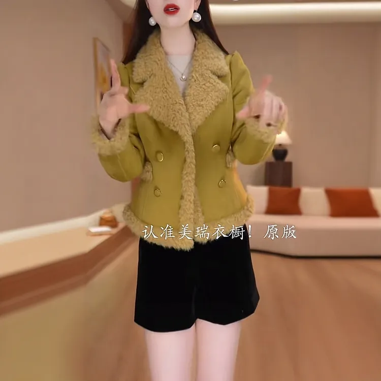 【美瑞】皮毛一体冬款加绒显瘦百搭修身保暖休闲优雅气质外套M-2XL