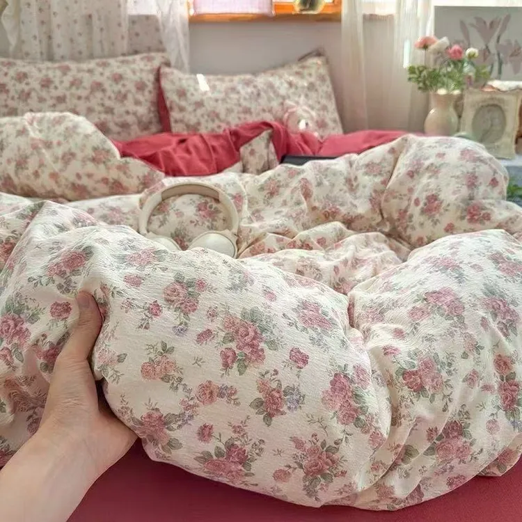 【爆款上新】A类母婴级木棉双层纱柔软透气可裸睡四件套皱皱纱学生