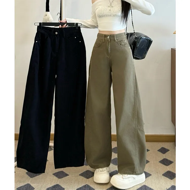 艾塔莉显瘦阔腿裤半松紧腰女牛仔裤子梨形身材大码百搭萝卜裤新款