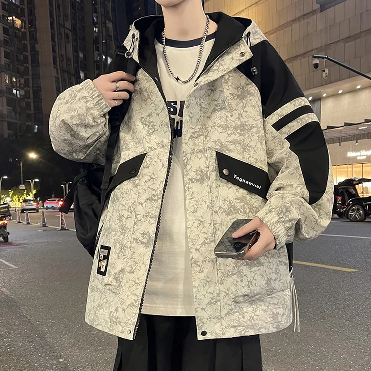 青少年秋季新款潮流时尚百搭宽松版型学院风韩版休闲连帽夹克外套