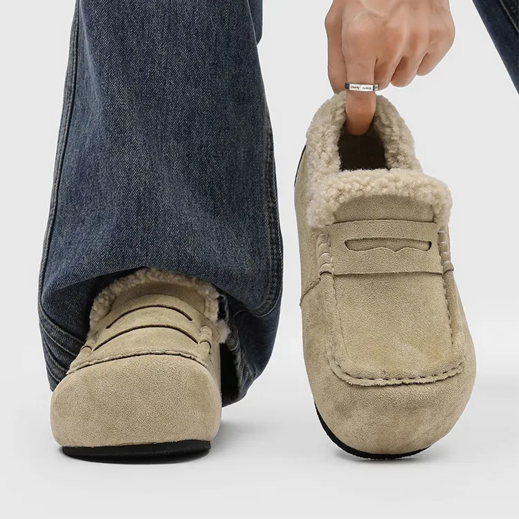 冬季加绒低帮雪地靴男士保暖一脚蹬低帮小土豆棉鞋穆勒平底勃肯鞋