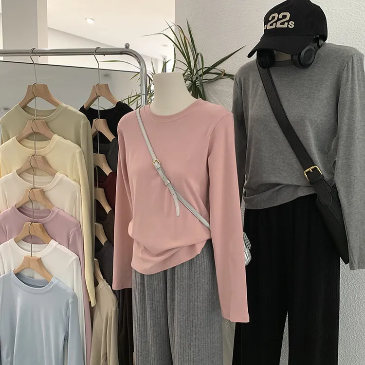 基础小众款春季显瘦秋冬薄款春秋打底衫T恤上衣女2042