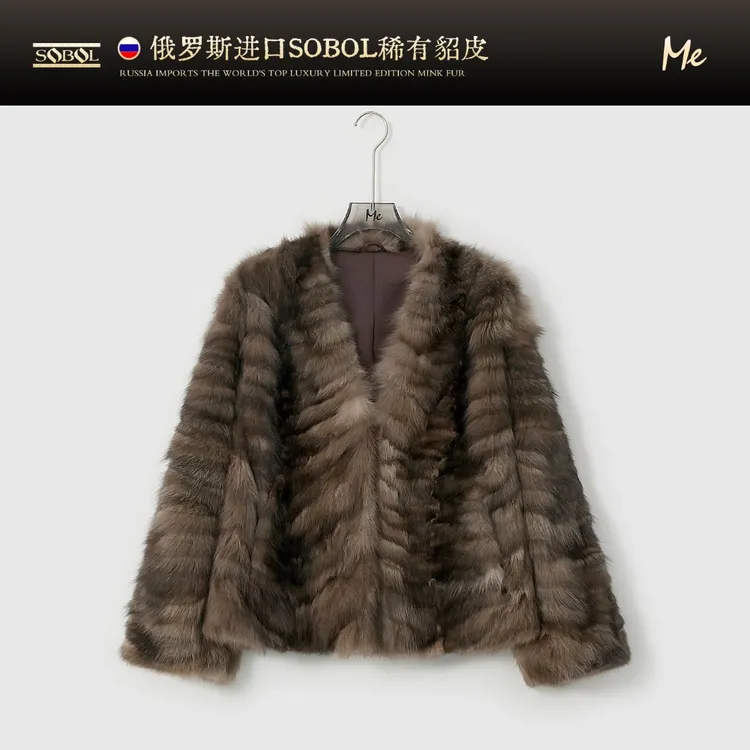 ME【俄罗斯进口赤霞珠四号色貂】条纹水貂直立毛针时尚皮草MESA3451