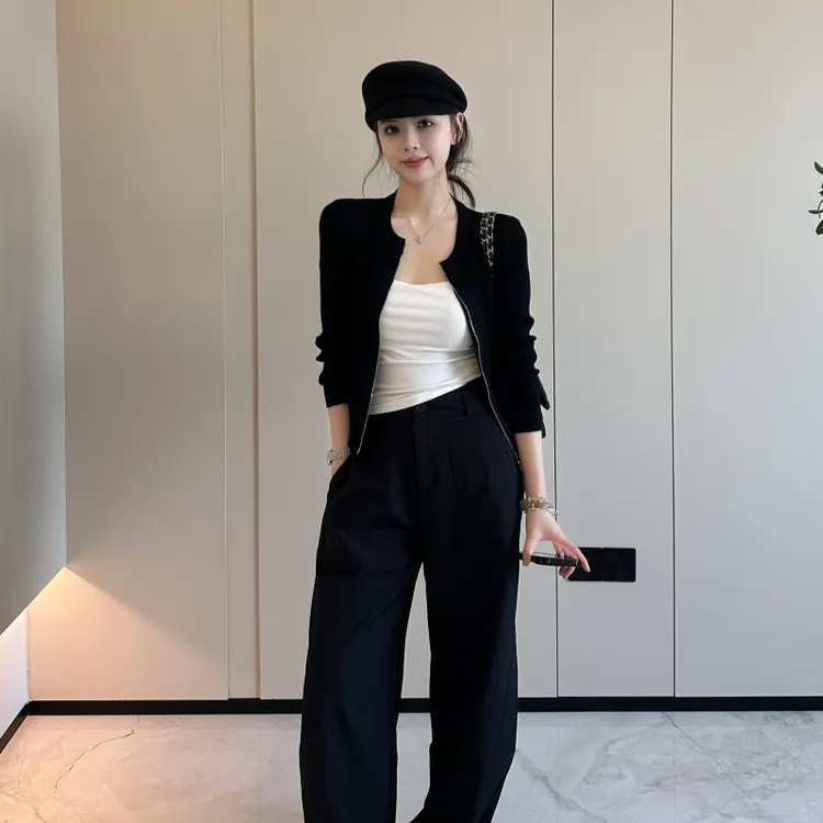 【精纺羊毛】XZ197秋冬爆款双拉锁圆领开衫时尚气质显瘦女针织衫