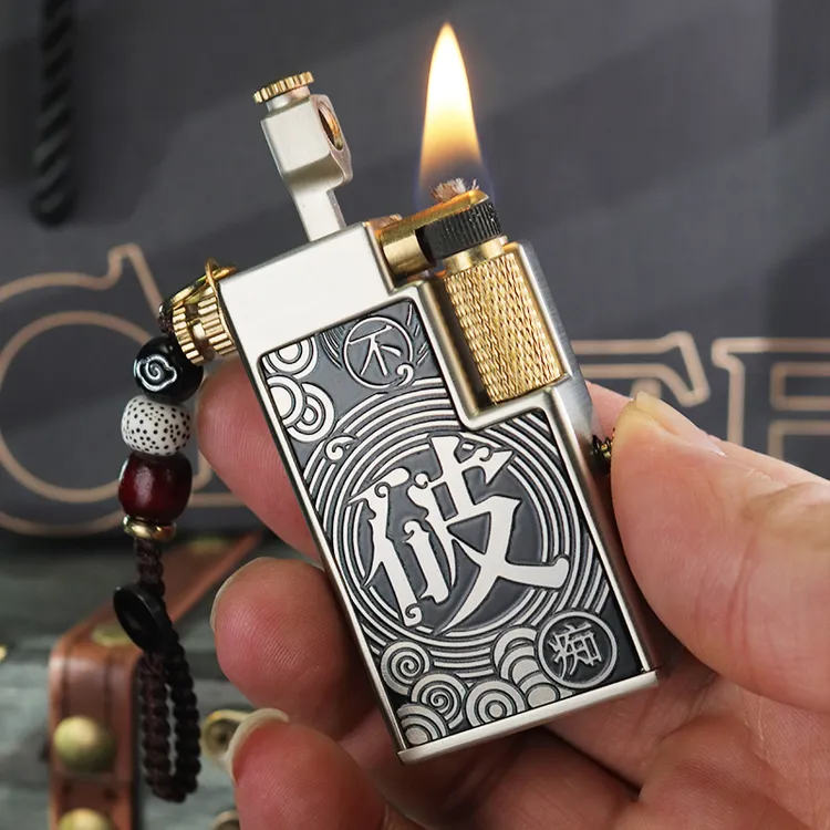 复古创意煤油打火机按压机械透明双储油仓小众钨钢砂轮煤油火机