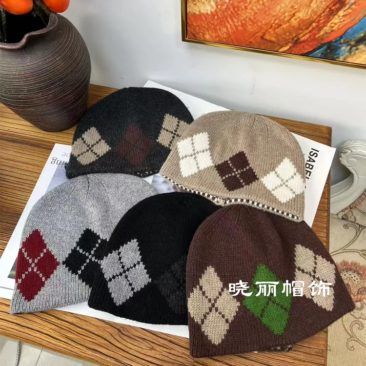 晓丽家 菱形格宽松时尚百搭超柔软个性款保暖帽针织帽毛线帽盆帽