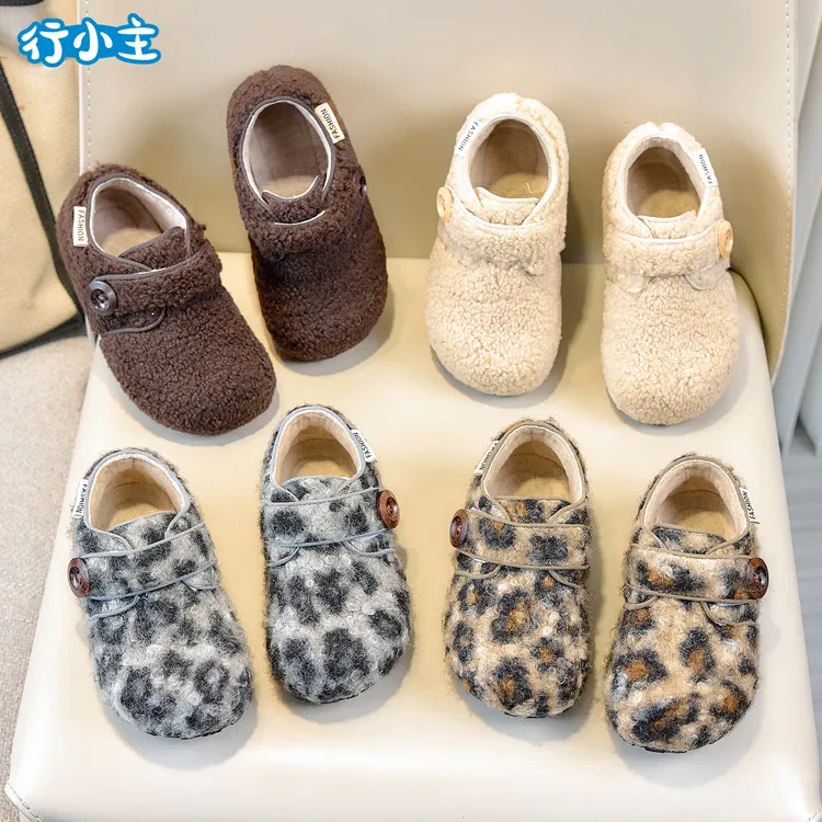 女童毛呢勃肯鞋2025秋冬潮款儿童鞋女宝宝豹纹搭扣休闲鞋男宝棉鞋