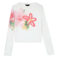 彩色花朵扎染长袖t恤女2025新款春秋打底衫设计感小众正肩上衣潮