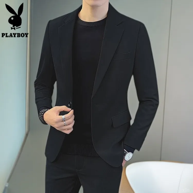 花花公子小西装外套黑色西服套装男士帅气上衣服潮流冬季休闲修身