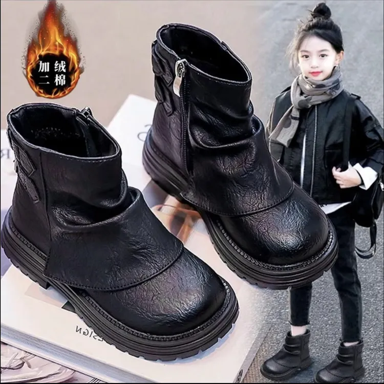 女童靴子2025秋冬新款加绒保暖儿童棉靴马丁靴短靴英伦风复古二棉