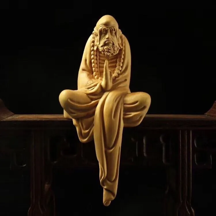 黄杨木雕老子传道一指问天下达摩摆件手工工艺品茶宠雕刻人物摆件