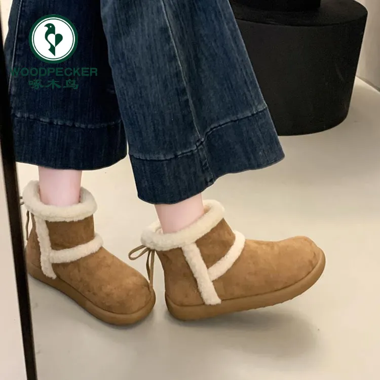 啄木鸟厚底雪地靴女款加绒加厚2025新款冬季短筒雪地棉保暖棉鞋子
