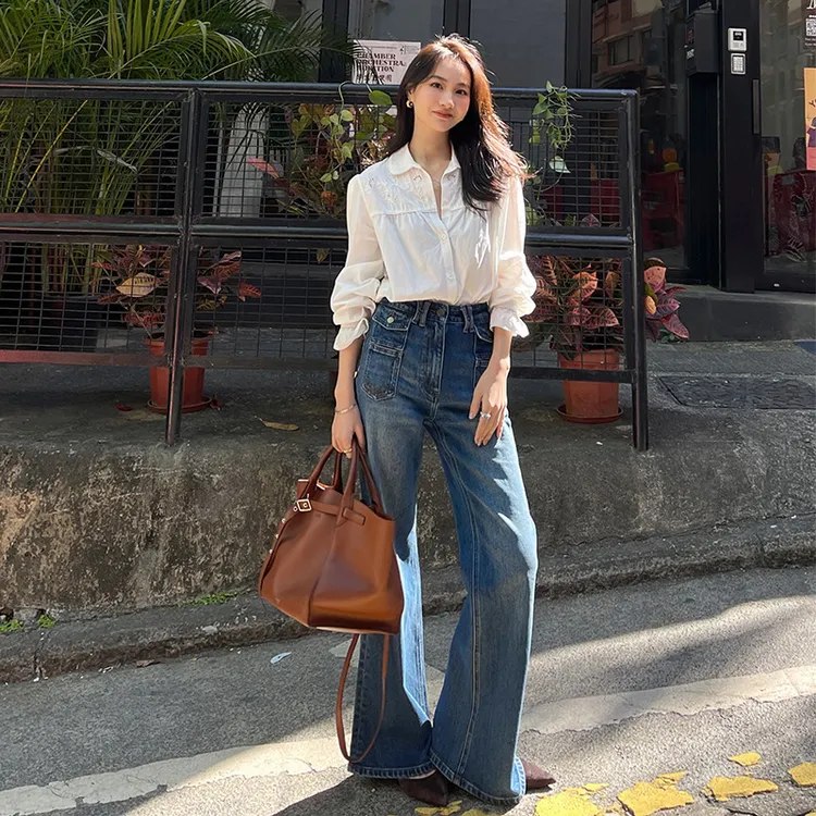 KEEP KAPU靠谱【法式复古大长腿】新款高腰口袋喇叭牛仔裤KP250036