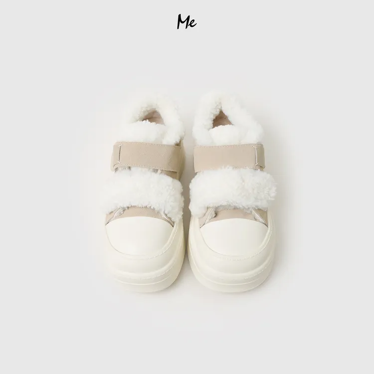 ME【四角线休闲鞋】牛反绒防滑加绒保暖休闲厚底毛毛鞋子MEQA3374