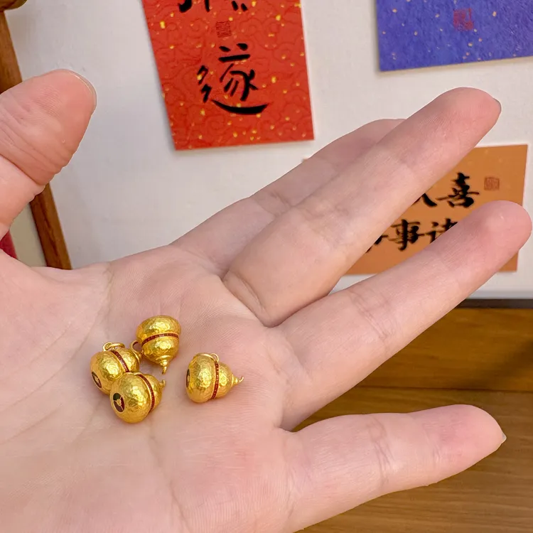 足金999 奶葫芦小滴流吊坠 吉言寓意 好柿发生黄金吊坠