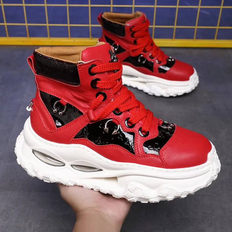增高中跟系带街头风休闲风高帮鞋时尚运动透气韩版