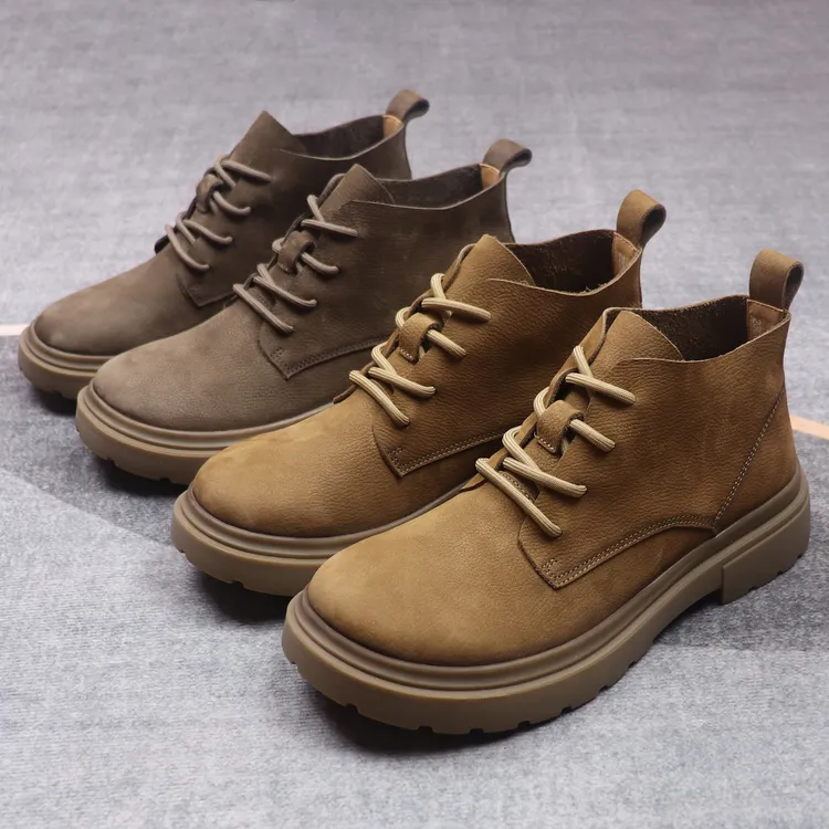 秋季新款真皮马丁靴厚底工装靴系带男士高帮复古头层牛皮潮流靴子