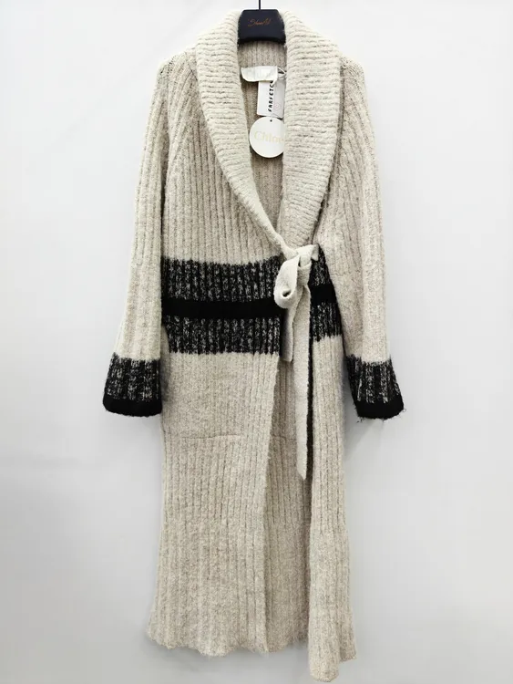 99新 Chloe/蔻依 羊驼毛羊毛混纺针织浴袍大衣S码0644