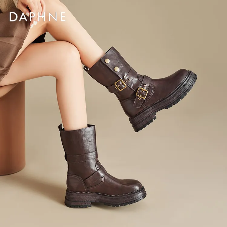 达芙妮美拉德马丁靴女2025新款秋季骑士靴新疆小短靴西部牛仔靴爆