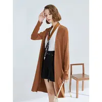 【丽公主】时尚V领中长款针织衫女秋季百搭长袖开衫730699-91564