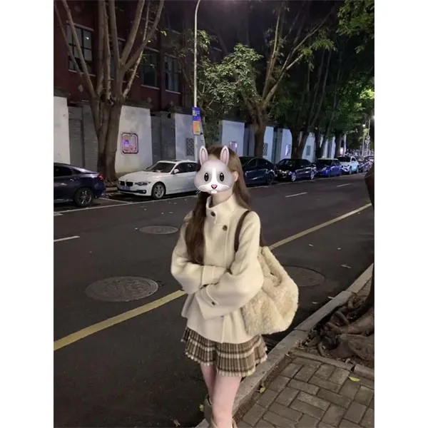 韩版气氛感短款毛呢外套女2025新款秋冬气质呢子大衣裙子时尚套装