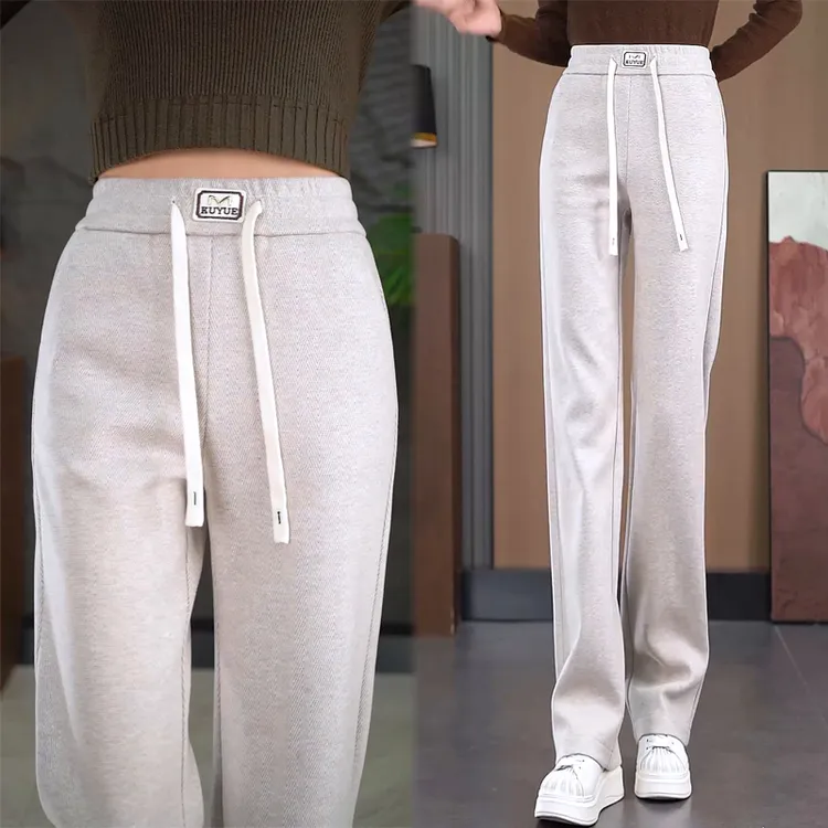 绵羊毛加厚窄版直筒裤秋冬季高腰阔腿裤休闲裤显瘦加绒百搭女裤子