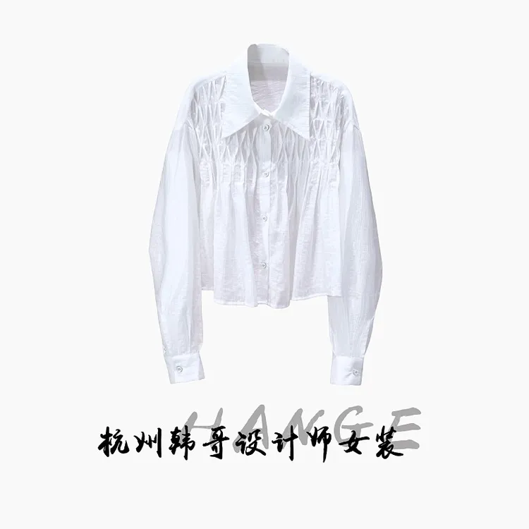 【韩哥女装】2025象牙白肌理感手工菱形格时尚休闲衬衫9282