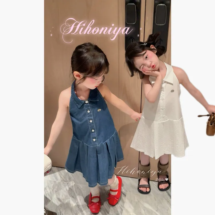 【云汐】十二Hihoniya~2026夏亲子甜美挂脖辣妹翻领百褶连衣裙