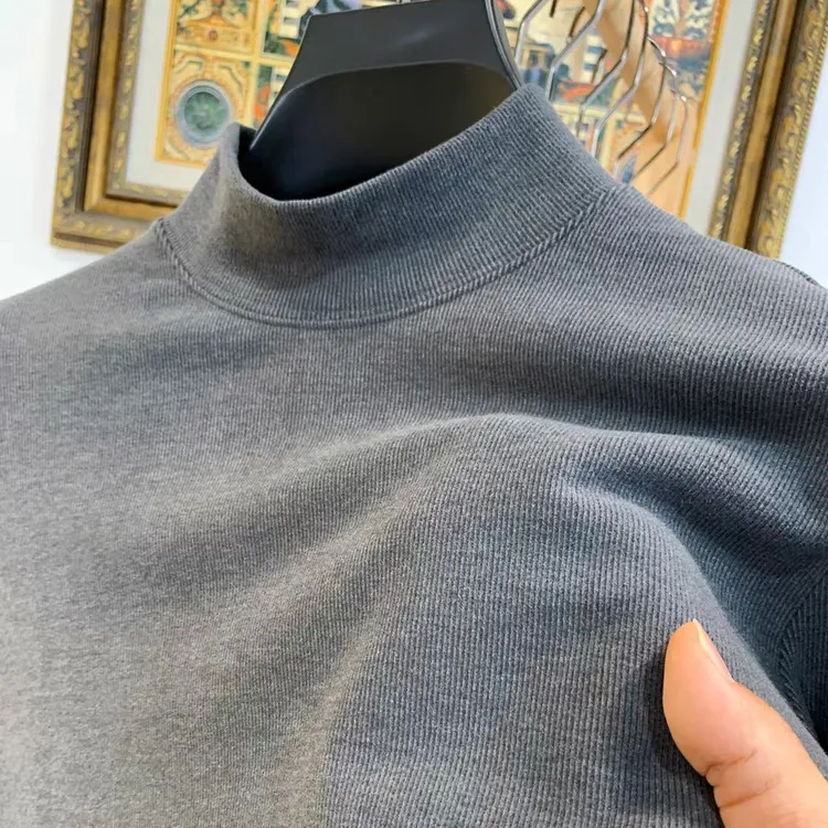 男士双面德绒打底衫男秋冬半高领裸感无缝纯色内搭上衣保暖厚t恤