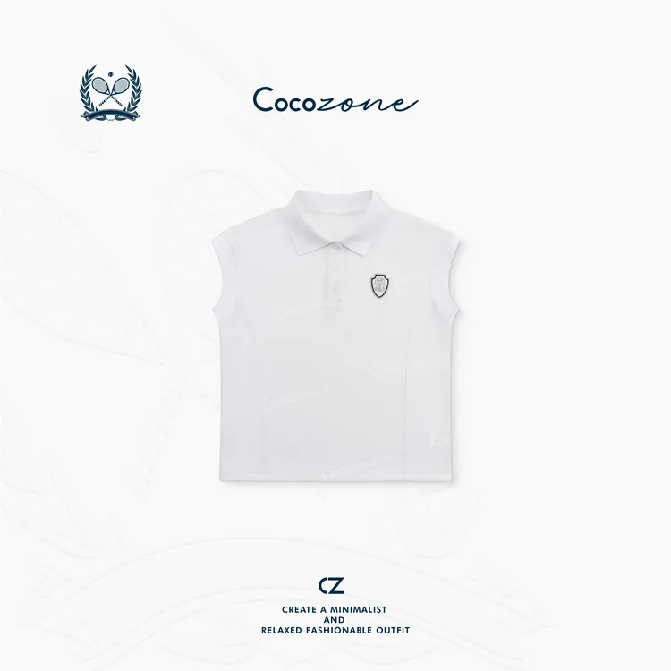 COCO ZONE 刘一一 经典polo领美式精致绣标无袖T恤 CD2A1436