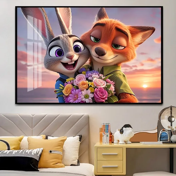 疯狂动物城挂画尼克朱迪玄关卧室床头装饰画儿童房电竞背景墙壁画