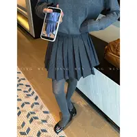 【灰格半裙】姜雯 法式复古学院风高腰显瘦千鸟格百褶裙半身