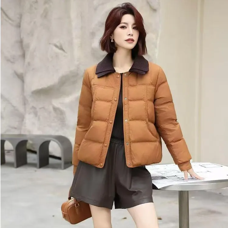 【海1片】603女士休闲时尚冬款翻领短款羽绒服百搭舒适