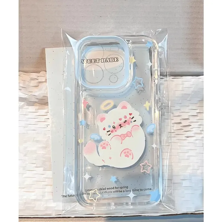可爱天使猫咪适用苹果17手机壳华为透明vivo硅胶小米OPPO全包防摔