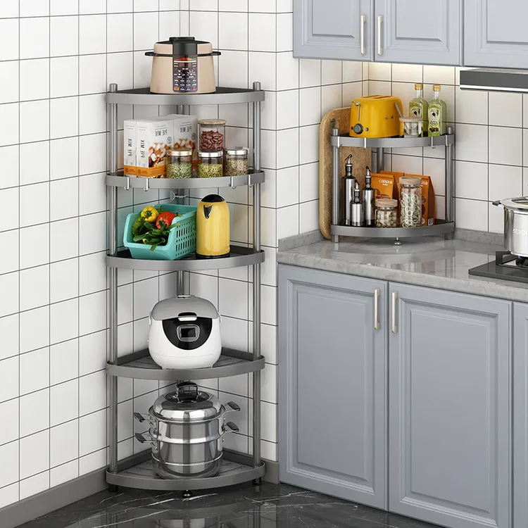 灰色不锈钢厨房浴室置物架转角处多层三角架角落厕所收纳整理架