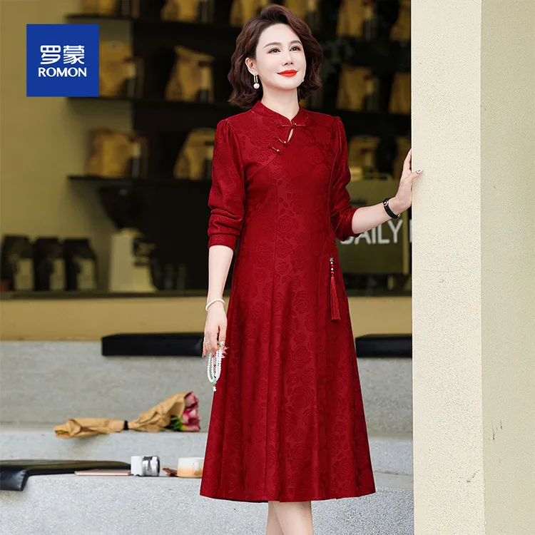 结婚礼服喜妈妈喜服春装连衣裙红色2025新款喜婆婆婚宴春季旗袍裙