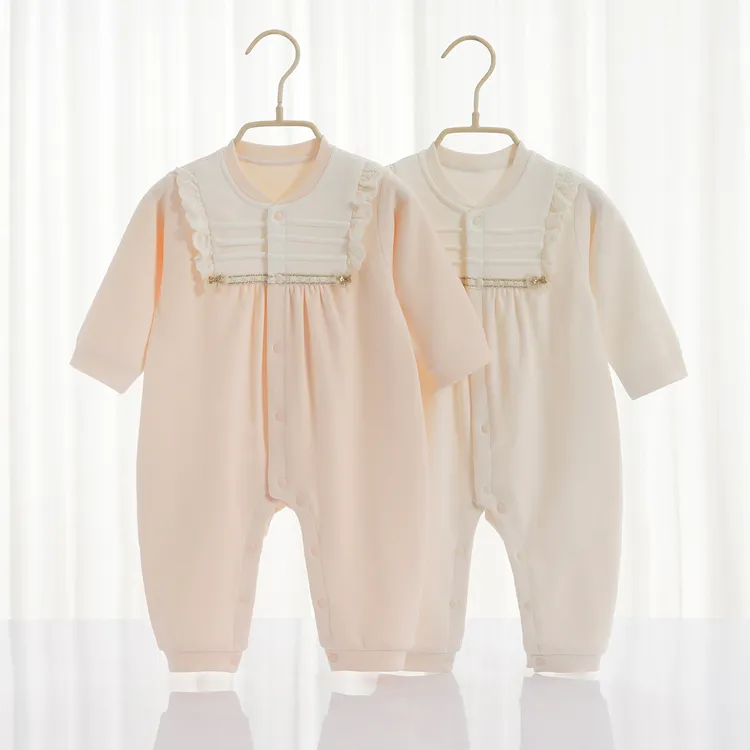 女宝公主风新生儿A类爬服春秋款长袖女童哈衣婴儿新生儿连体衣