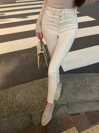韩女小脚裤高腰金扣加绒牛仔裤女2025冬季百搭显瘦九分小脚裤子