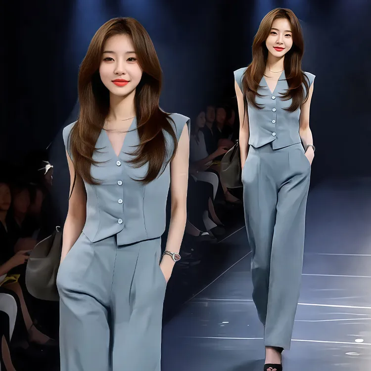 休闲设计感小香风套装女2025年夏季新款遮肉开衫上衣阔腿裤两件套