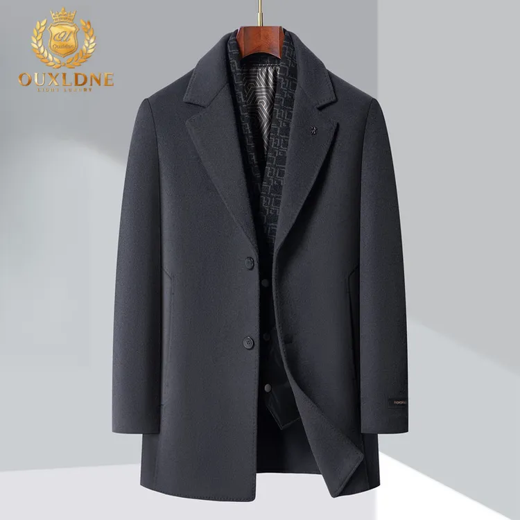 OUXLDNE 羊毛呢大衣男中长款冬季加厚双面呢可拆卸内胆中年爸爸装