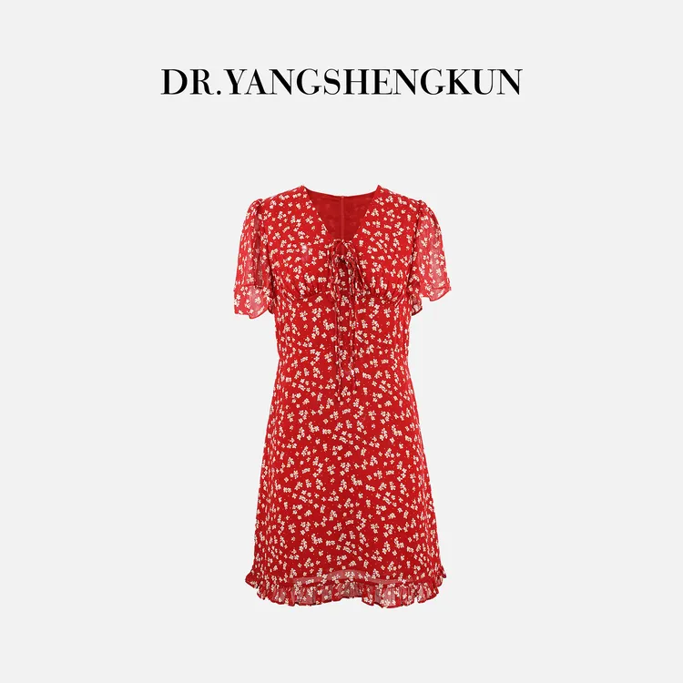 杨圣坤2025夏季新品女士法式复古浪漫甜美碎花V领连衣裙L2561136